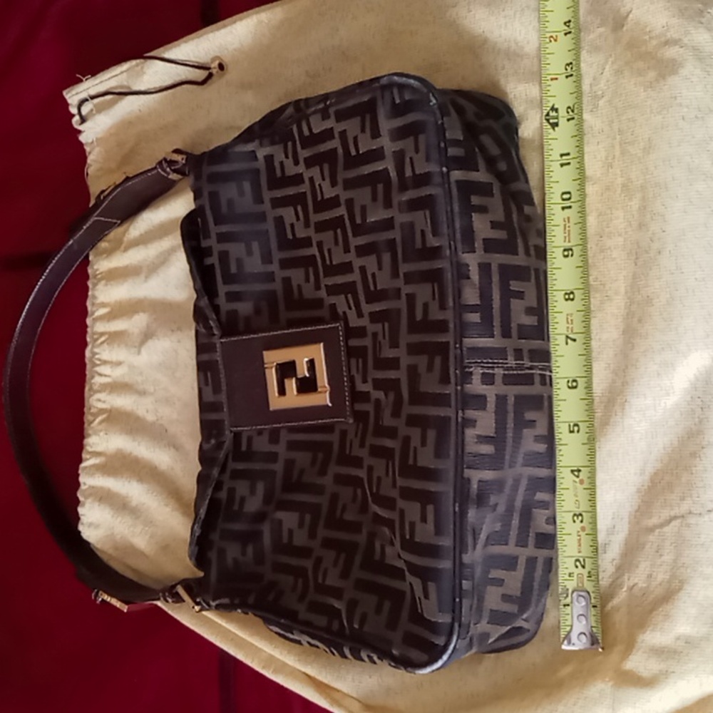 Fendi Brown Monogram Canvas Shoulder Bag with Gold-Tone Hardware - Picture 14 of 16